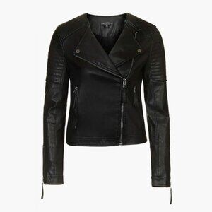 Quilted Faux Leather Biker Jacket - 0P US (fits like 00P)
